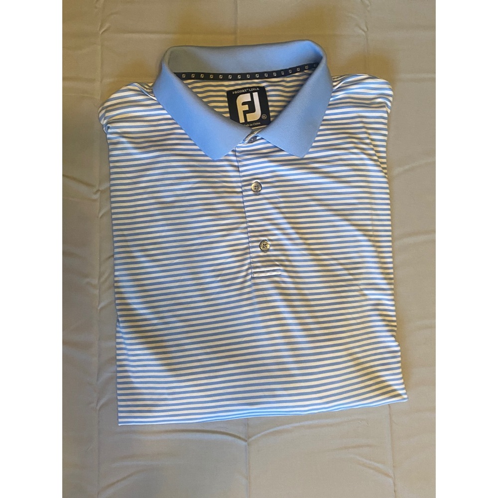 FootJoy Polo Shirt Mens XXL Blue White Striped ProDry Lisle Golf Short Sleeve